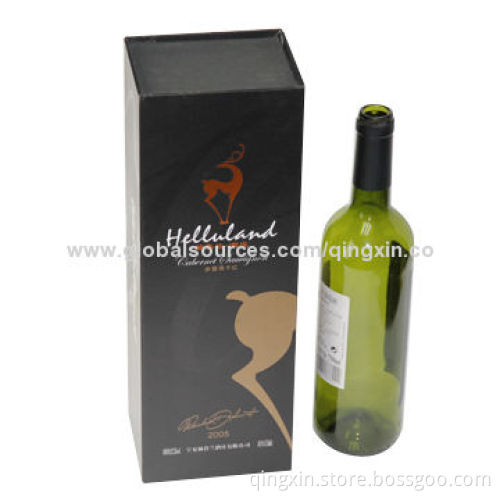 Paper Wine Box with Hanged Lid, Debossing on the Top for Customized Logo, Ribbon, Satin Fabric, Glue